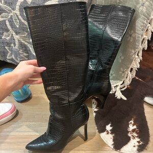 Macy's Black Croc-Embossed Over-the-Knee Stiletto Boots
